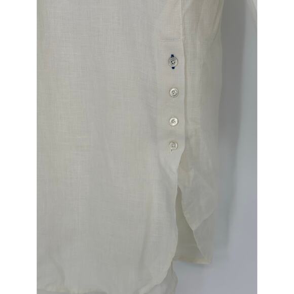 J. McLaughlin Fallon Blouse 100% Linen Off White Button Closure Accents Casual S - Picture 4 of 11